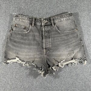 Zara Womens High Waisted Denim Shorts Size 8 Gray Distressed Cut Off Y2K Jean